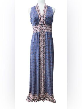 Wisp Ella Jersey Maxi Dress Sz 6 Blue Boho Hippie Sleeveless NWT